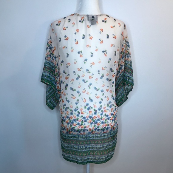 SOLD|Angie Floral Kimono Sheer Boho Cream & Green - Picture 5 of 6
